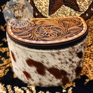 Handcrafted Leather and Cowhide Jewelry Organizer NWOT